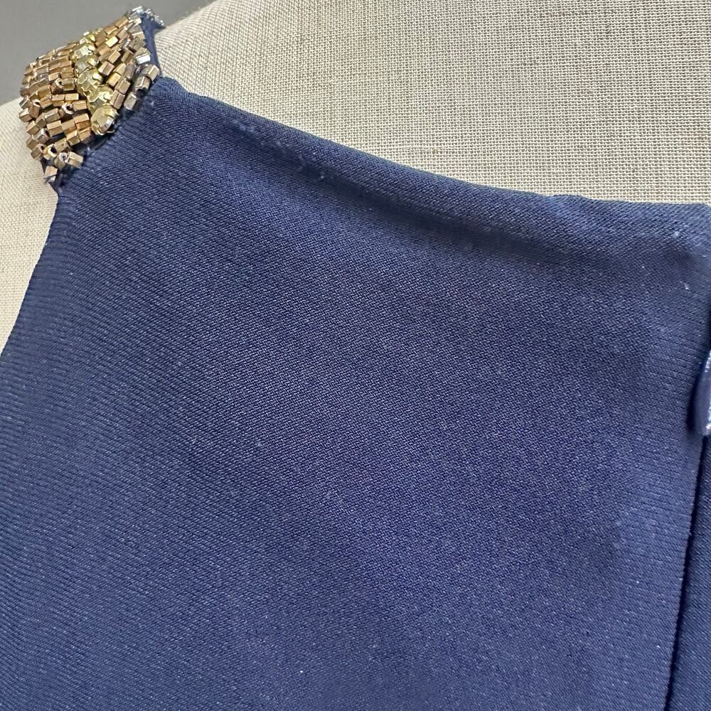 LRL Ralph Lauren Evening Navy Ruched Beaded‎ Sheath Dress Size 8 - Picture 12 of 14